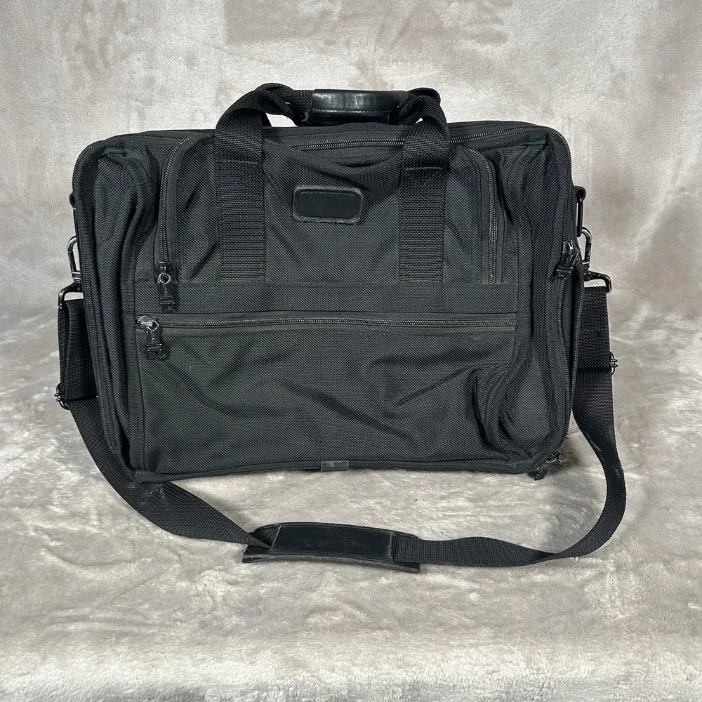 Tumi Alpha Ballistic Nylon Briefcase Weekender Black Pockets Strap Made In USA